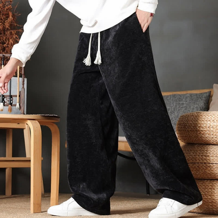Buddha Stones Pantalon long décontracté automne-hiver à cordon de serrage, couleur unie, coupe droite, avec poches - image 19