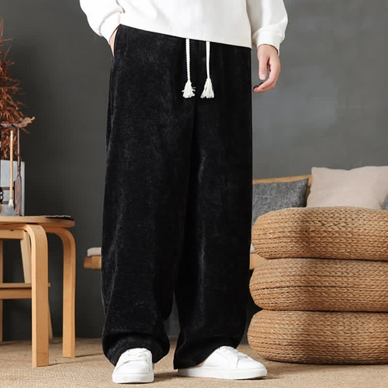 Buddha Stones Pantalon long décontracté automne-hiver à cordon de serrage, couleur unie, coupe droite, avec poches - image 12