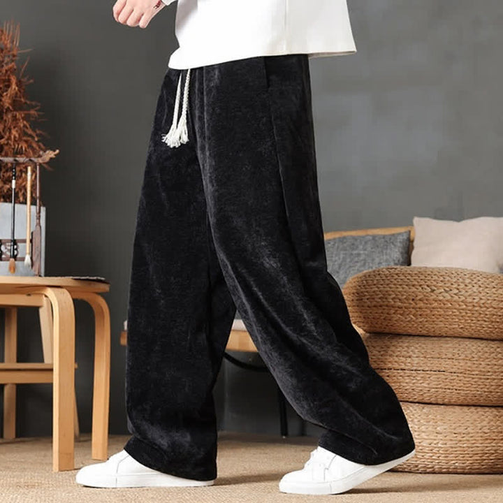 Buddha Stones Pantalon long décontracté automne-hiver à cordon de serrage, couleur unie, coupe droite, avec poches - image 13