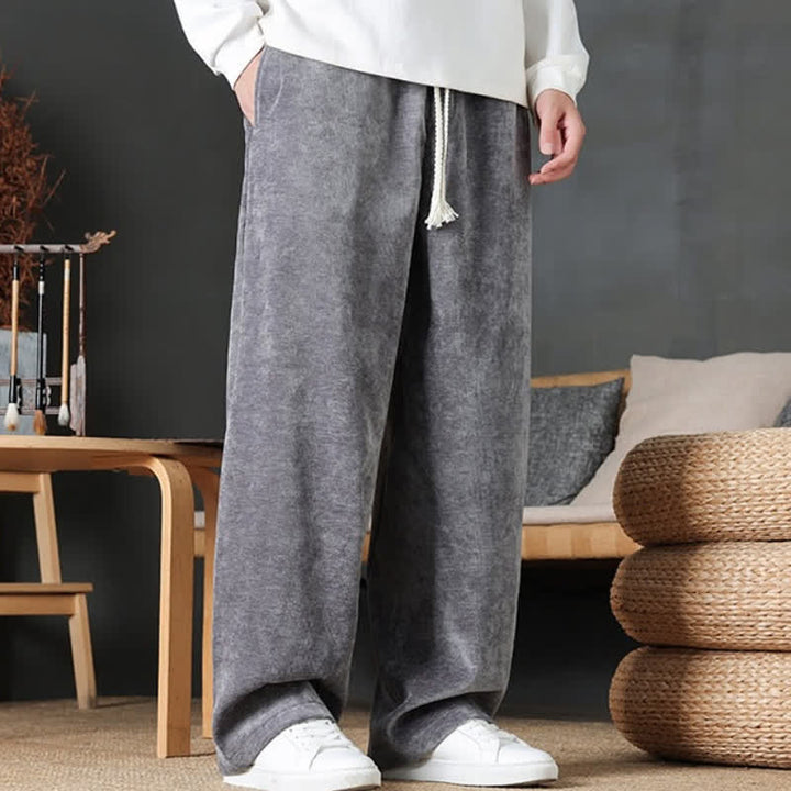 Buddha Stones Pantalon long décontracté automne-hiver à cordon de serrage, couleur unie, coupe droite, avec poches - image 22