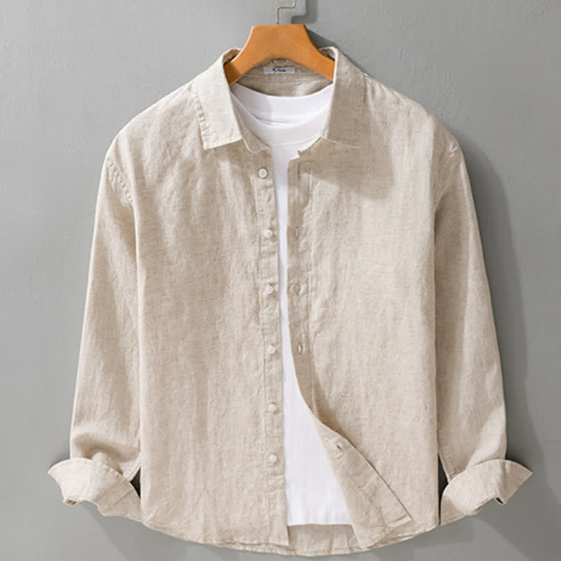 Buddha Stones Chemises à manches longues unies, minimalistes et décontractées pour hommes, printemps-automne - image 1