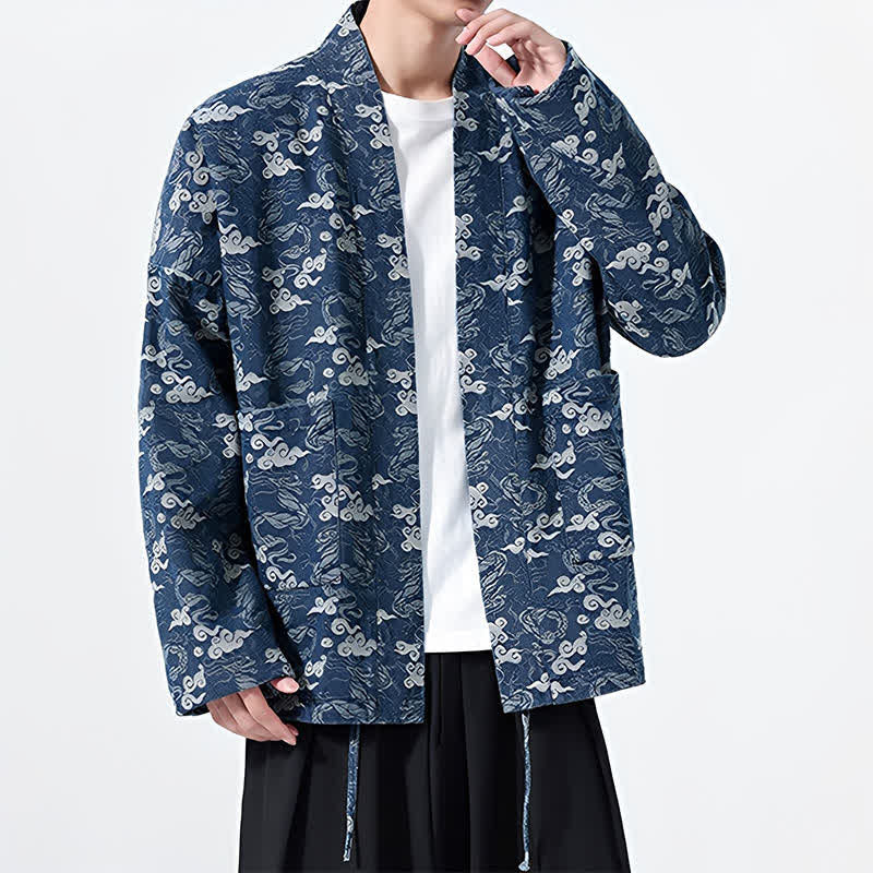 Buddha Stones Kimono homme en coton à cordon de serrage, motif nuages ​​abstraits, idéal pour le printemps et l'automne. - image 1
