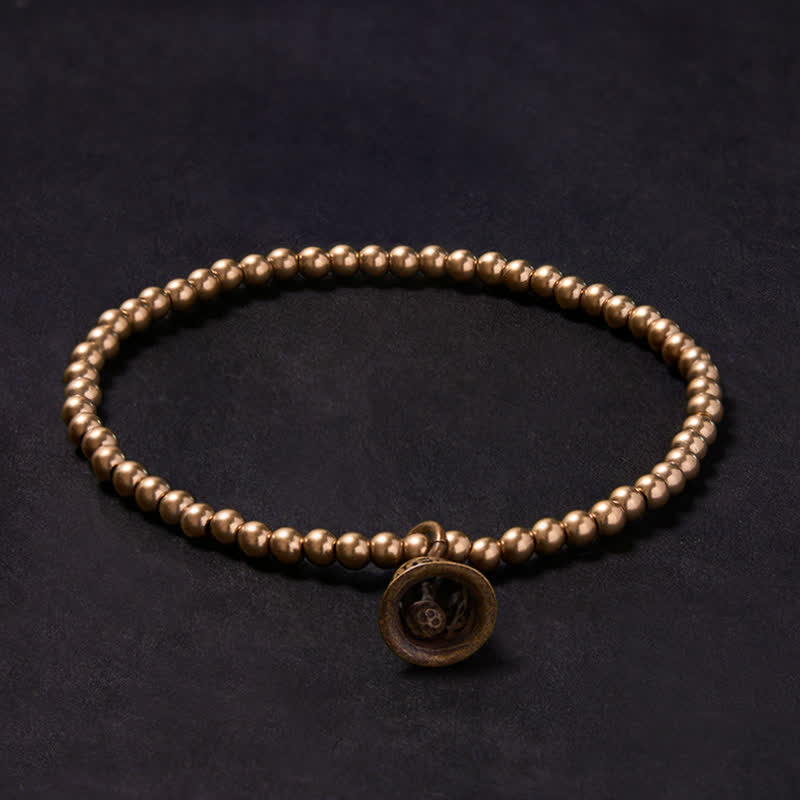 Buddha Stones Bracelet de richesse avec perles de cuivre, pièces de monnaie chinoises en cuivre et clochette - image 1