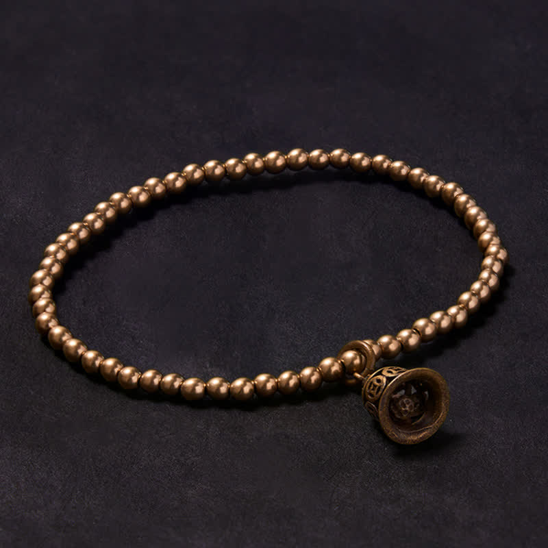 Buddha Stones Bracelet de richesse avec perles de cuivre, pièces de monnaie chinoises en cuivre et clochette - 7,1–7,5 pouces (18–19 cm) - image 0