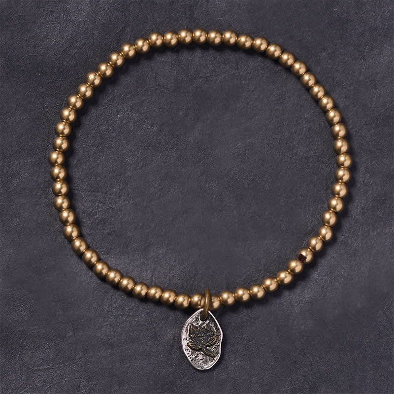 Buddha Stones Bracelet de guérison en perles de cuivre et breloque lotus - image 2
