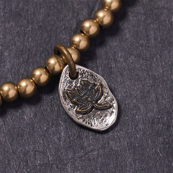 Buddha Stones Bracelet de guérison en perles de cuivre et breloque lotus - image 3