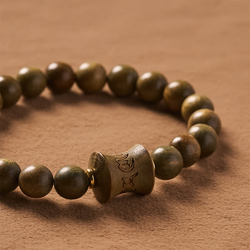 Buddha Stones Bracelet de méditation rond en perles de bois de santal vert - image 4