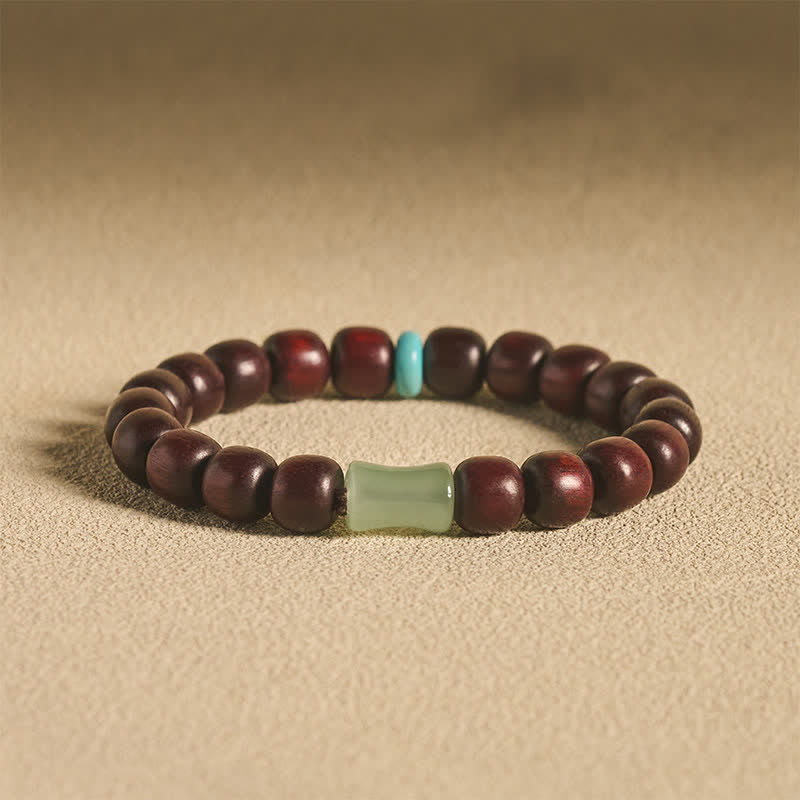 Buddha Stones Bracelet de protection vintage en bois d'ébène, santal rouge et bambou - Bois de santal rouge 10 mm (Porte-bonheur ♥ Bénédiction) - image 0