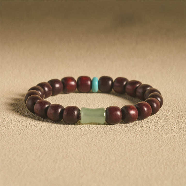 Buddha Stones Bracelet de protection vintage en bois d'ébène, santal rouge et bambou - Bois de santal rouge 10 mm (Porte-bonheur ♥ Bénédiction) - image 0