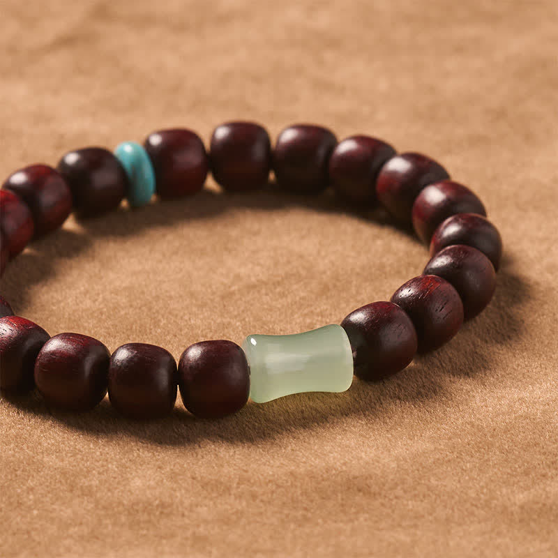 Buddha Stones Bracelet de protection vintage en bois d'ébène, santal rouge et bambou - image 4
