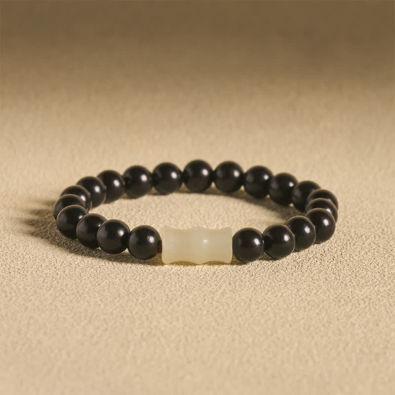 Buddha Stones Bracelet de protection vintage en bois d'ébène, santal rouge et bambou - Bois d'ébène 8 mm (Équilibre ♥ Calme) - image 7