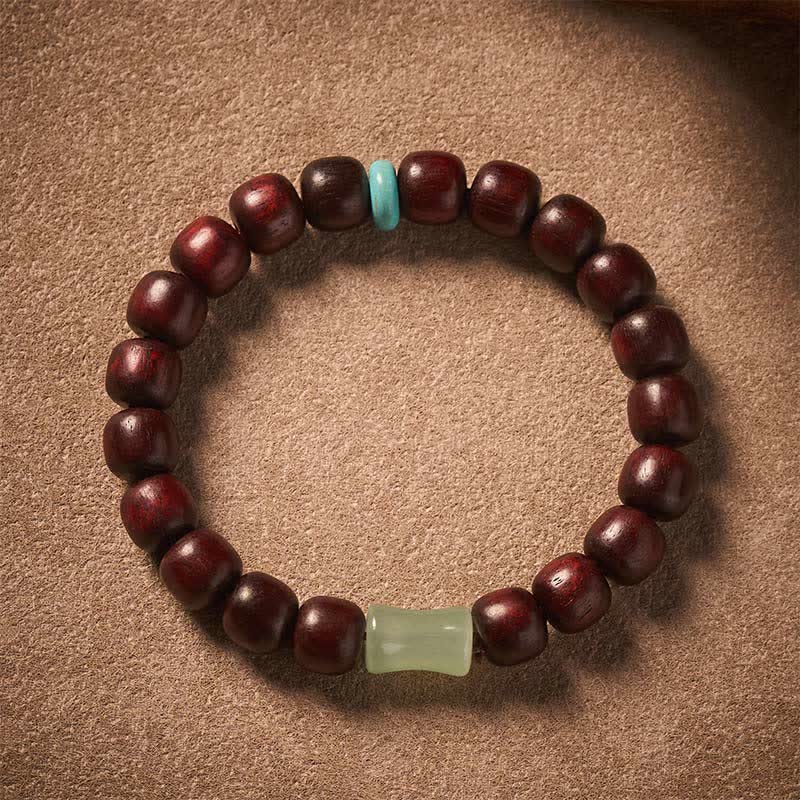 Buddha Stones Bracelet de protection vintage en bois d'ébène, santal rouge et bambou - image 1