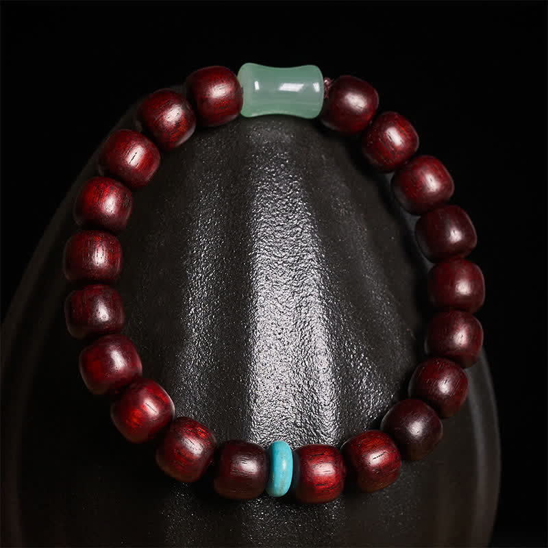 Buddha Stones Bracelet de protection vintage en bois d'ébène, santal rouge et bambou - image 2