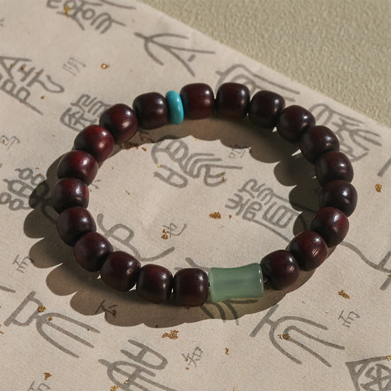 Buddha Stones Bracelet de protection vintage en bois d'ébène, santal rouge et bambou - image 3