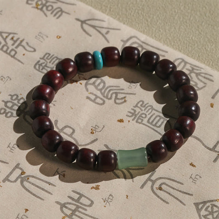 Buddha Stones Bracelet de protection vintage en bois d'ébène, santal rouge et bambou - image 3
