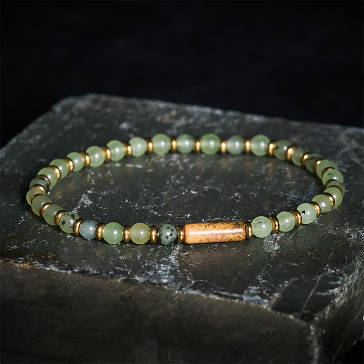 Buddha Stones Bracelet rond en perles d'agate verte et de jaspe paysage, motif croissance - image 2