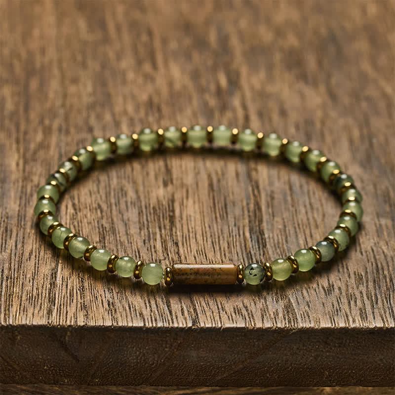 Buddha Stones Bracelet rond en perles d'agate verte et de jaspe paysage, motif croissance - Jaspe image (Courage ♥ Sagesse) - image 0
