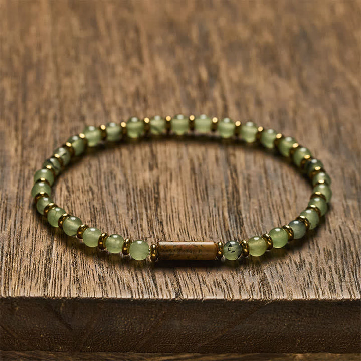 Buddha Stones Bracelet rond en perles d'agate verte et de jaspe paysage, motif croissance - Jaspe image (Courage ♥ Sagesse) - image 0