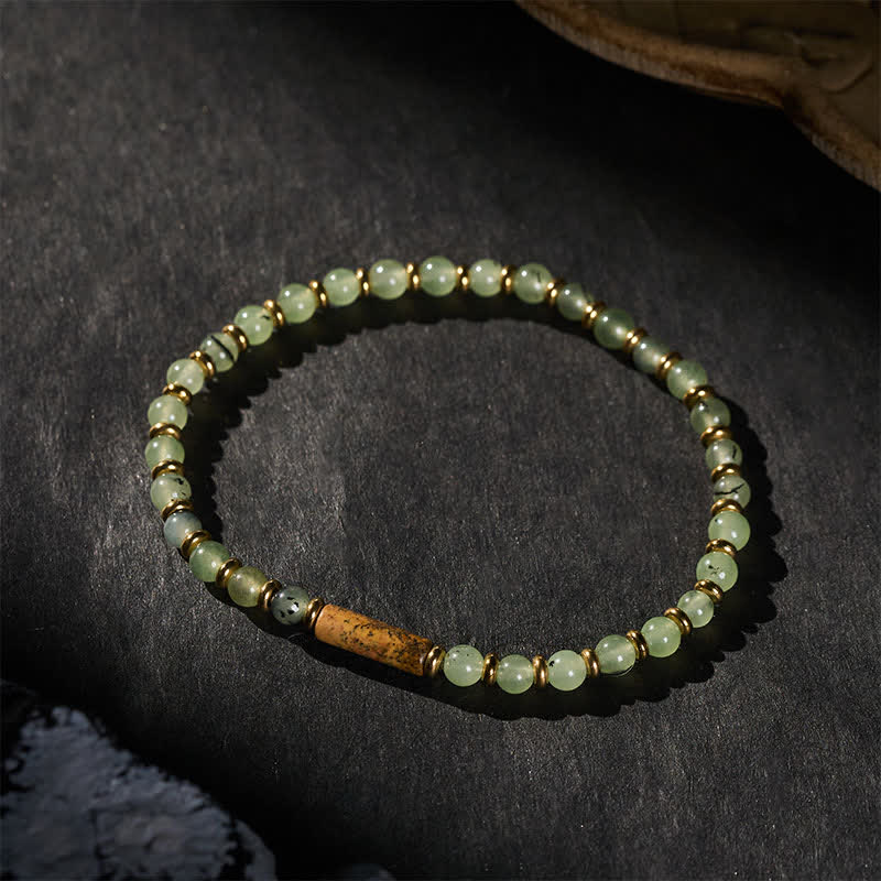 Buddha Stones Bracelet rond en perles d'agate verte et de jaspe paysage, motif croissance - image 1