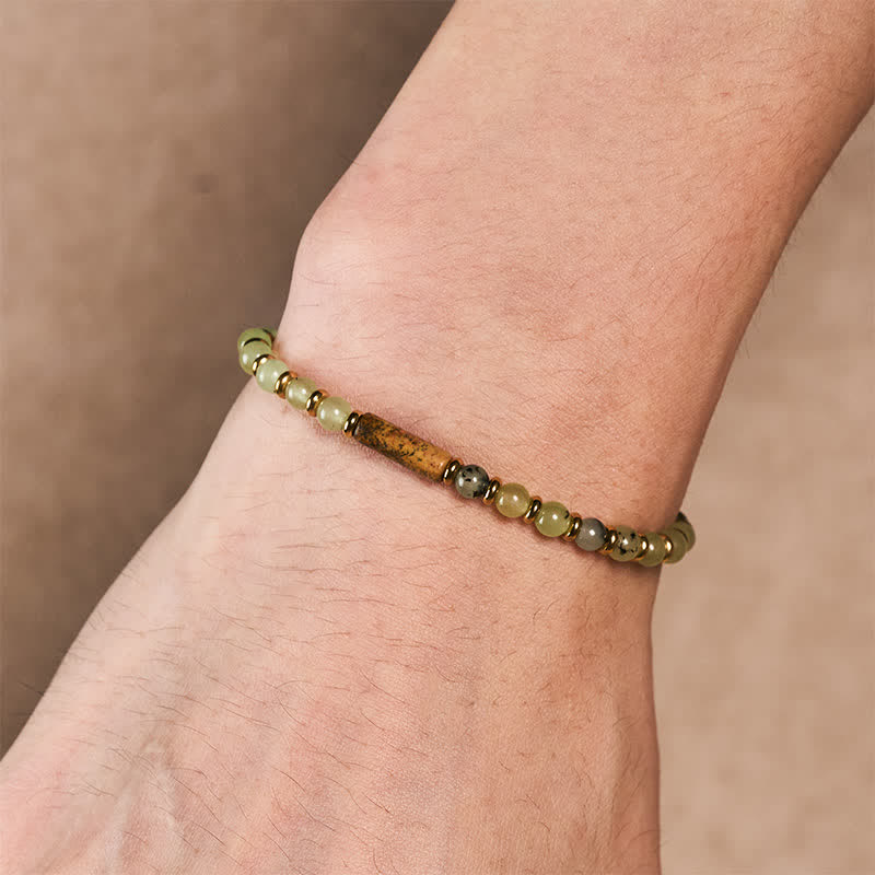 Buddha Stones Bracelet rond en perles d'agate verte et de jaspe paysage, motif croissance - image 3