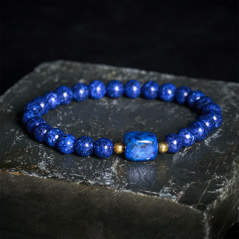 Buddha Stones Bracelet de sagesse minimaliste extensible en perles de lapis-lazuli - Lapis-lazuli (Équilibre ♥ Sérénité) - image 0