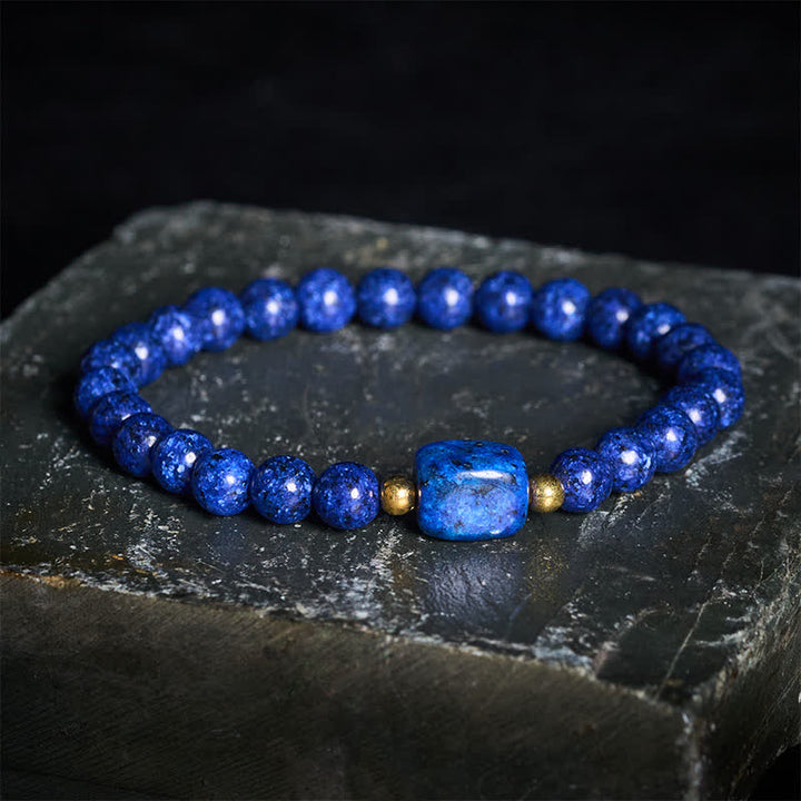 Buddha Stones Bracelet de sagesse minimaliste extensible en perles de lapis-lazuli - Lapis-lazuli (Équilibre ♥ Sérénité) - image 0