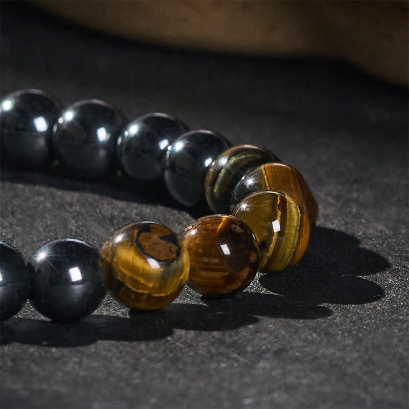 Buddha Stones Bracelet en perles d'hématite œil de tigre - image 4