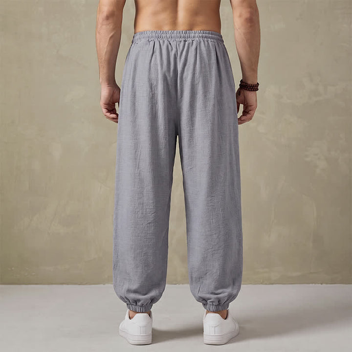 Buddha Stones Pantalon harem homme basique rétro à cordon de serrage, uni, avec poches - image 12