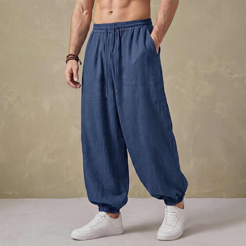Buddha Stones Pantalon harem homme basique rétro à cordon de serrage, uni, avec poches - SteelBlue - US/UK/AU42, EU52 (3XL) - image 0