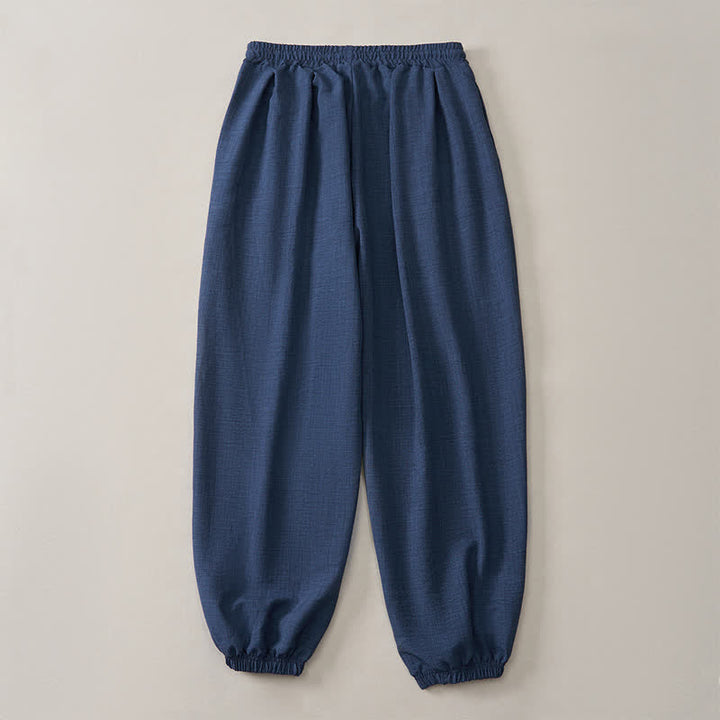 Buddha Stones Pantalon harem homme basique rétro à cordon de serrage, uni, avec poches - image 4