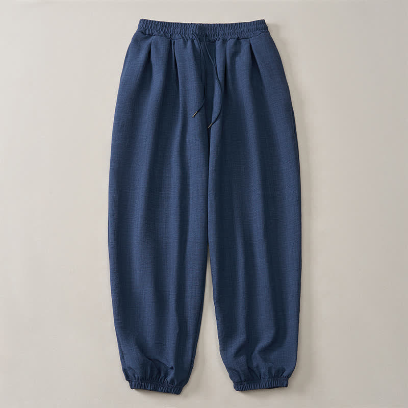 Buddha Stones Pantalon harem homme basique rétro à cordon de serrage, uni, avec poches - image 3