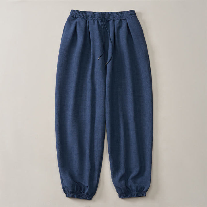 Buddha Stones Pantalon harem homme basique rétro à cordon de serrage, uni, avec poches - image 3