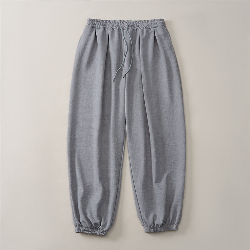 Buddha Stones Pantalon harem homme basique rétro à cordon de serrage, uni, avec poches - image 13