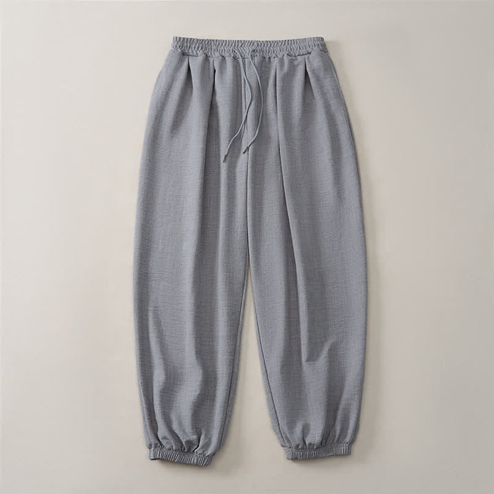 Buddha Stones Pantalon harem homme basique rétro à cordon de serrage, uni, avec poches - image 13