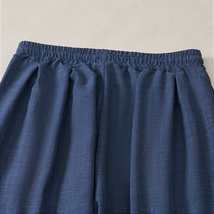 Buddha Stones Pantalon harem homme basique rétro à cordon de serrage, uni, avec poches - image 6