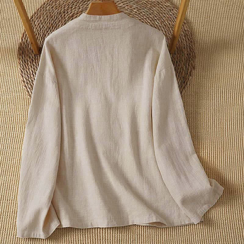 Buddha Stones Chemises à manches longues boutonnées style Tang, style vintage décontracté, pour femmes, avec poches - image 1