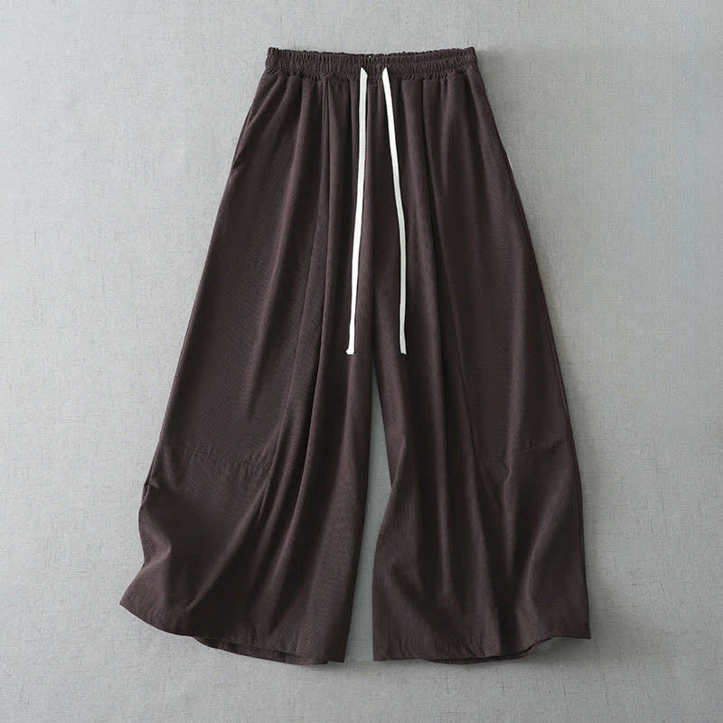 Buddha Stones Pantalon Capri uni à cordon de serrage, coupe ample, avec poches, idéal pour le printemps et l'été. - SaddleBrown - US6, UK/AU10, EU38 (XL) - image 4