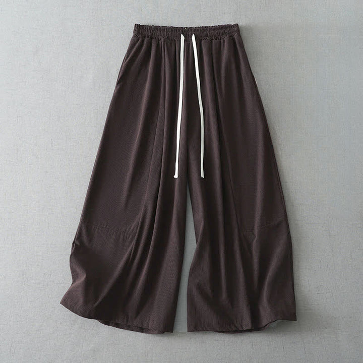 Buddha Stones Pantalon Capri uni à cordon de serrage, coupe ample, avec poches, idéal pour le printemps et l'été. - SaddleBrown - US6, UK/AU10, EU38 (XL) - image 4