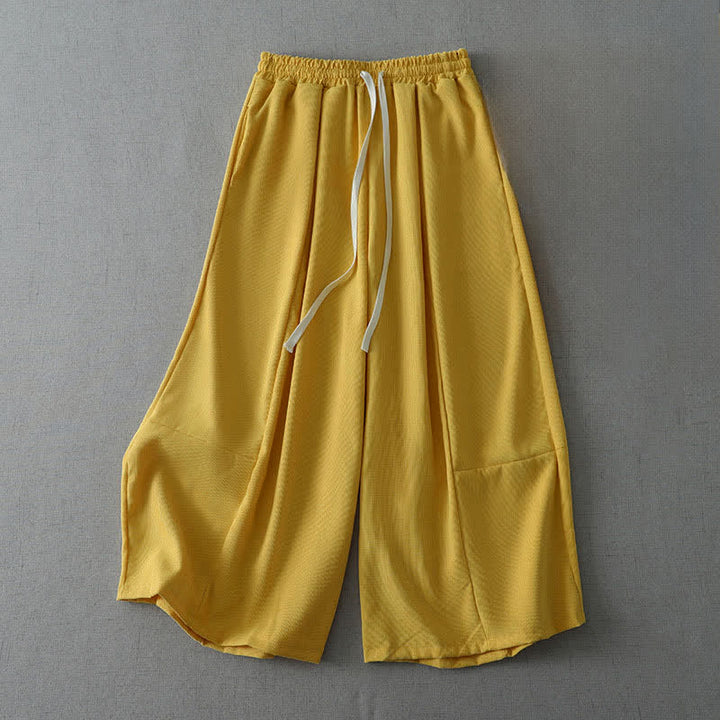 Buddha Stones Pantalon Capri uni à cordon de serrage, coupe ample, avec poches, idéal pour le printemps et l'été. - Or - US6, UK/AU10, EU38 (XL) - image 0