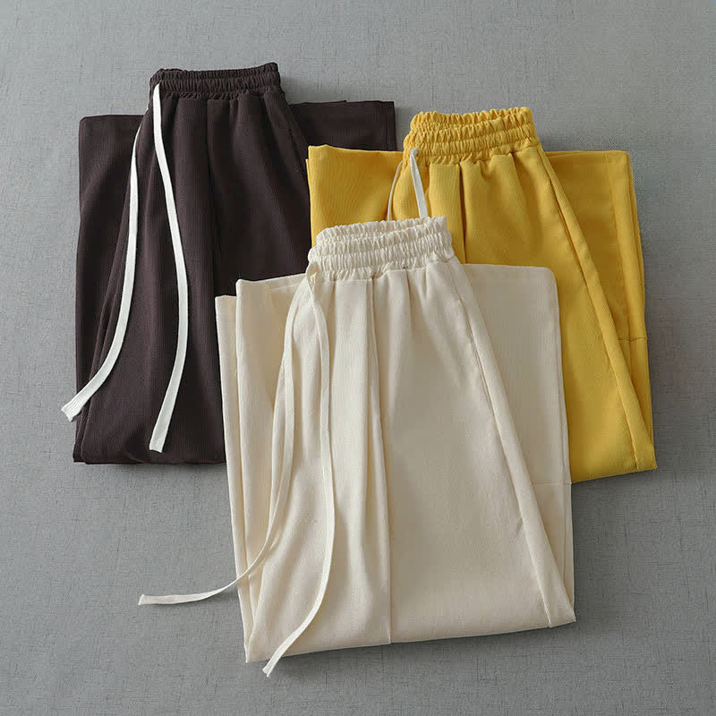 Buddha Stones Pantalon Capri uni à cordon de serrage, coupe ample, avec poches, idéal pour le printemps et l'été. - image 16
