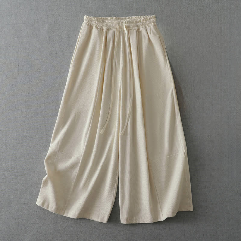 Buddha Stones Pantalon Capri uni à cordon de serrage, coupe ample, avec poches, idéal pour le printemps et l'été. - Blanc antique - US6, UK/AU10, EU38 (XL) - image 8