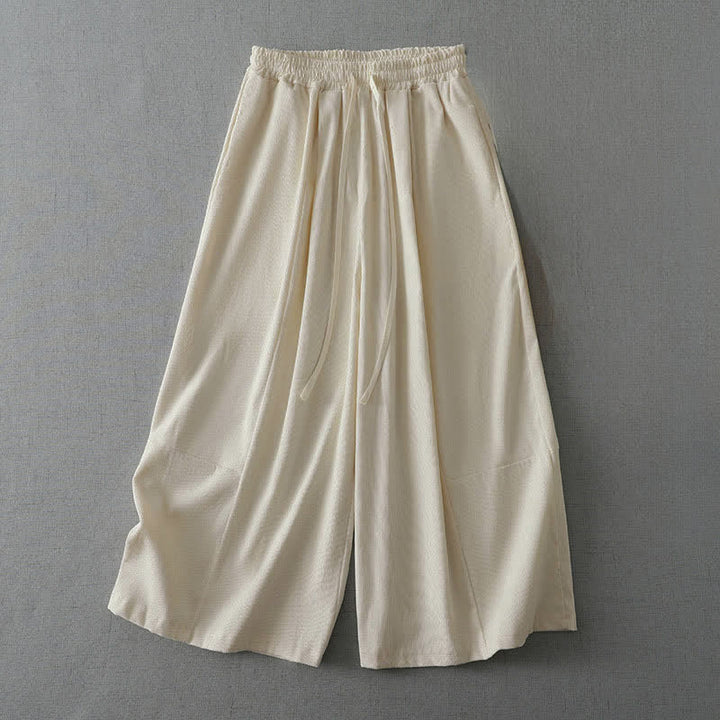 Buddha Stones Pantalon Capri uni à cordon de serrage, coupe ample, avec poches, idéal pour le printemps et l'été. - Blanc antique - US6, UK/AU10, EU38 (XL) - image 8