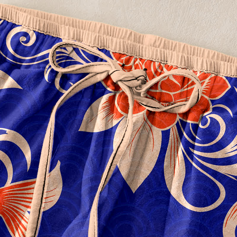 Buddha Stones Pantalon pour femme en pur coton à motif de vagues de carpes koï artistiques et à taille élastique avec poches - image 1
