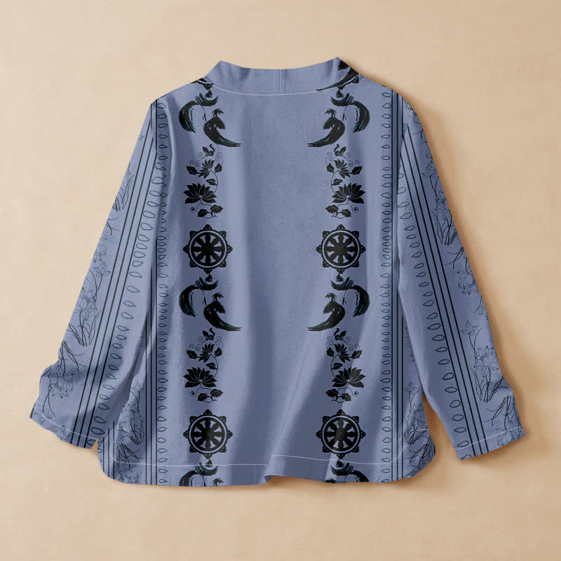 Buddha Stones Chemise kimono à manches longues pour femme, en coton, à motif floral bohème et col en V cache-cœur. - image 1