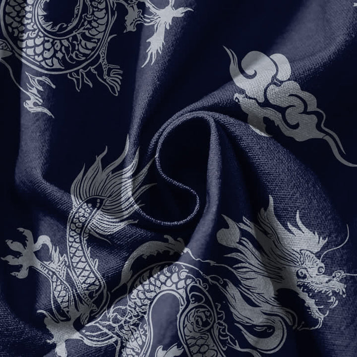 Buddha Stones Pantalon harem pour homme en pur coton, motif nuages ​​et dragons, cordon de serrage et poches - image 5