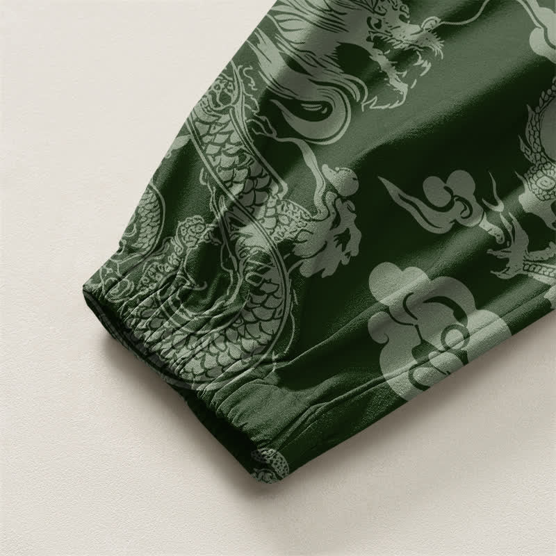 Buddha Stones Pantalon harem pour homme en pur coton, motif nuages ​​et dragons, cordon de serrage et poches - image 10