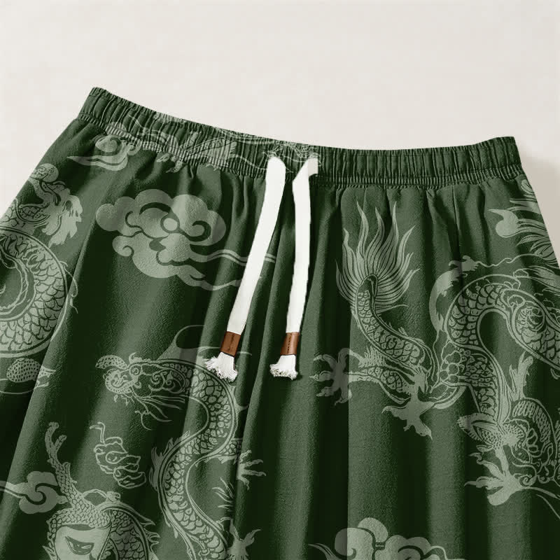 Buddha Stones Pantalon harem pour homme en pur coton, motif nuages ​​et dragons, cordon de serrage et poches - image 9