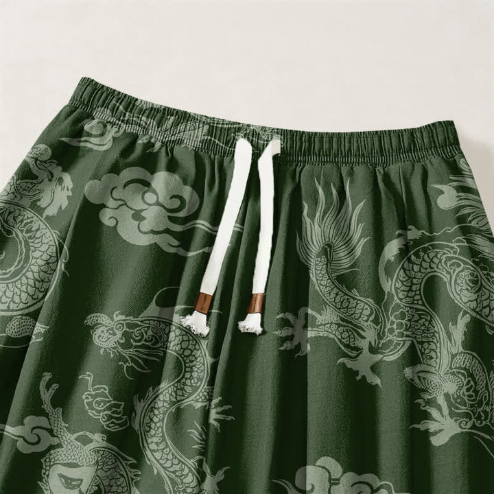 Buddha Stones Pantalon harem pour homme en pur coton, motif nuages ​​et dragons, cordon de serrage et poches - image 9