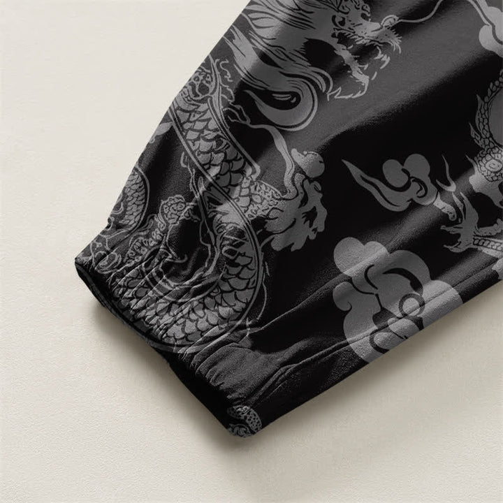 Buddha Stones Pantalon harem pour homme en pur coton, motif nuages ​​et dragons, cordon de serrage et poches - image 16