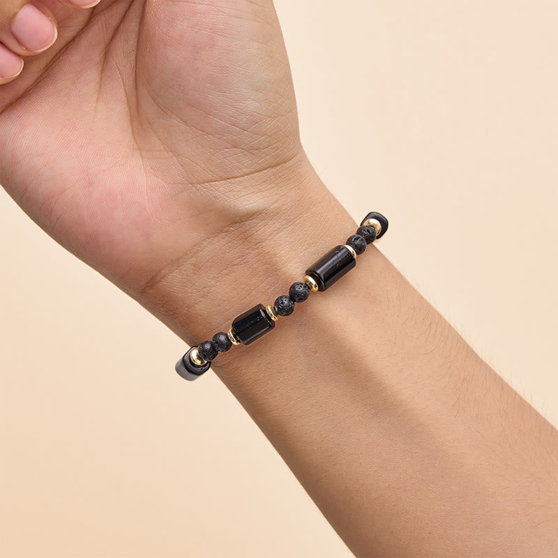 Buddha Stones Bracelet tressé ajustable de protection en pierre de lave d'onyx noir - image 10